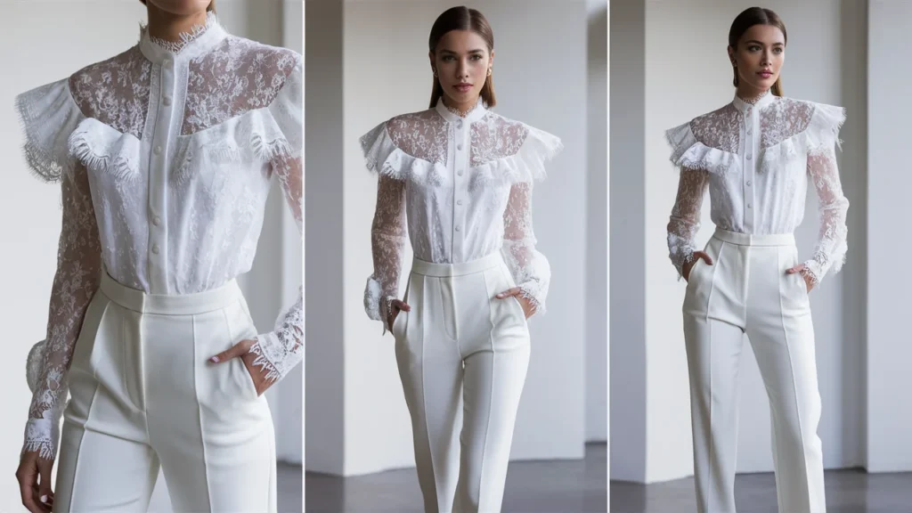 Dainty Lace Blouse Tailored Pants