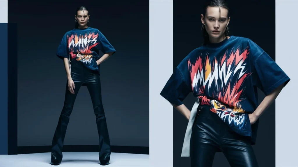Edgy Graphic Tee Leather Pants